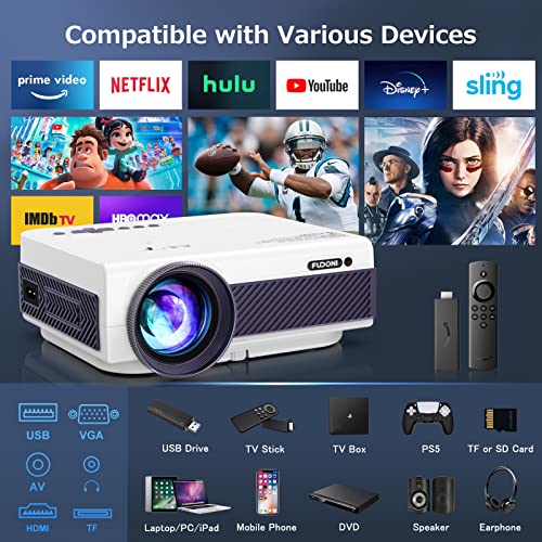 Projector With Wifi And Bluetooth, Fudoni 5G Wifi Native 1080P Outdoor Projector 11000L Support 4K, Portable Movie Projector With Screen And Max 300", For Ios/Android/Laptop/Tv Stick/Hdmi/Usb/Vga/Tf #TOP5
