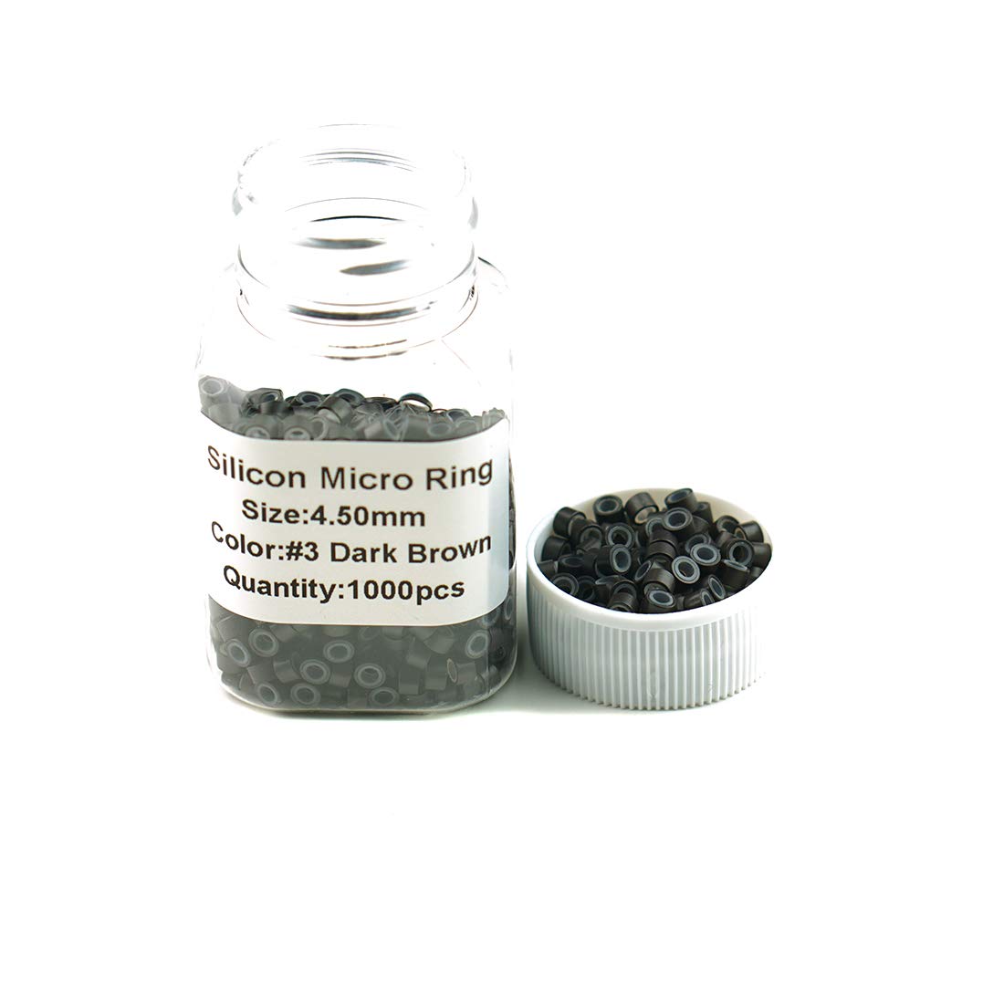 Micro anneaux en silicone doublé de silicone pour extensions de cheveux humains à pointes I Tip de 0,5 g/0,7 g 4,5 mm, #3 Brun foncé 1 000 pièces