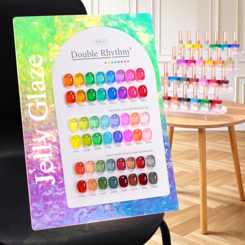 Double Rhythm 28Pcs 0.5Oz Gel Nail Polish Set Same Color Same Bottle Gel Polish Kit Nail Art Manicure Salon DIY at Home for Women (Neon Jelly Sheer Collection-T24-11)