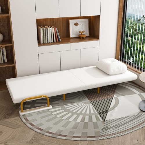Convertible Sofa Bed, Folding Sleeper Chair with Adjustable Backrest, Linen Fabric Futon Couch Bed with Iron Frame, Compact Single Sofa Bed with Washable Cover & Pillow for Living Room Office, White by Noble House Home Furnishings - Image 2