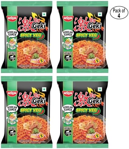 Nissin Geki - Hot & Spicy Korean Veg Instant Noodles, 80g (pack of 3)