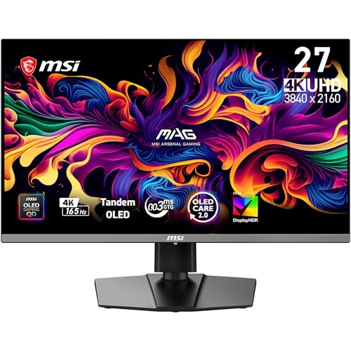 msi MAG 272UP QD-OLED E16 Écran 27" 4K UHD avec Technologie Tandem QD-OLED (3840 × 2160), 165 Hz, 0,03 ms, Certification DisplayHDR True Black 400, G-Sync, HDMI 2.1, DisplayPort 1.4a