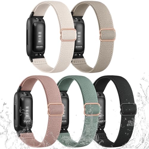 Odbeai Elastic Bands Compatible with Fitbit Inspire 3 Bands for Women Men Water-Resistant Stretchy Nylon Adjustable Soft Sport Replacement Strap for Inspire 3/Inspire 2/Inspire 5 Packs