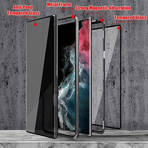 ZJRUI Galaxy S22 Ultra Privacy Magnetic Case, Double Sided Confidential Case Magnet Adsorption Metal Frame Tempered Glass Privacy Screen, Anti-Peep Protective Case for Samsung Galaxy S22 Ultra Silver - Image 6
