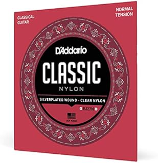 D'Addario Guitar Strings - Classic Nylon Guitar Strings - EJ27N Classical Guitar Strings - Silver Plated Wrap, Nylon Core, Clear Student Nylon Trebles - Normal Tension, 1-Pack
