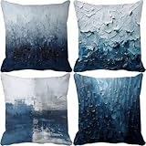 Kissenbezug 55X55 CM 4er Set Marineblau Weich Sofakissen Abstrakt Kissenbezüge Dekokissen HD Drucken Quadratische Couchkissen für Sofa Schlafzimmer Wohnzimmer Zuhause Deko, Geschenke für Frauen G-N