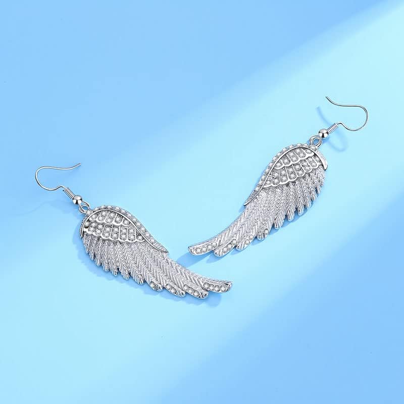 Angel Wings Dangle Earrings for Women Unique Rhinestones Copper Fairy Feather Guardian Dangle Drop Hook Womens Dangling Earrings Silver Plated Jewelry - Image 8