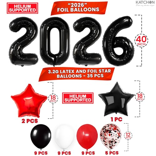 Image of KatchOn, Red and Black Graduation Decorations 2026 Set - Pack of 40 | Black 2026 Balloons, Congrats Grad Banner | Graduation Decorations Class of 2026 Red and Black | 2026 Graduation Party Decorations