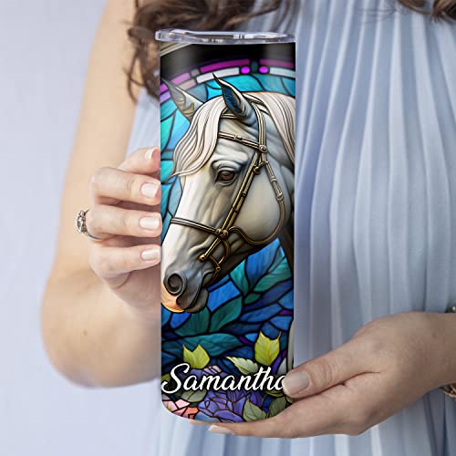 Hyturtle Personalized Horse Skinny Tumbler - Birthday Mother's Day Gifts For Horse Lover - Horse Gifts For Women - Animal Lover Gifts -Custom Name 20Oz Vacuum Insulated Stainless Steel Skinny Tumbler #TOP3