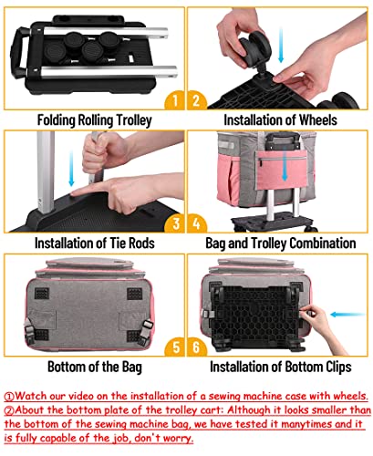 Finesun Sewing Machine Case With Wheels, Grey& Pink - 3 In 1 Foldable Deluxe Rolling Sewing Machine Carrying Bag For Brother, Singer, Bernina And Most Machines #TOP2
