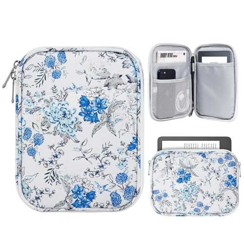 Pochette Kindle Colorsoft pour lire au parc étui tablette fleur bleue et blanche