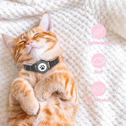 Image of (Black) GPS Tracker for Cats, Waterproof GPS Cat Trackers Cats Collar with Bells, No Subscription, GPS Cat Collar, Adapt with Apple Find My (iOS Only) Finder Tag for Vehicles, Pets, Kids