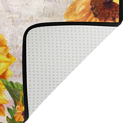 Yochoice Non-Slip Area Rugs Home Decor, Vintage Yellow Watercolor Sunflower Floral Floor Mat Living Room Bedroom Carpets Doormats 31 X 20 Inches #TOP3