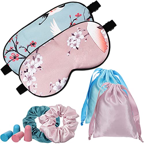 Schlafmaske Frauen Herren Damen Schlafmaske Seide 100% Augenmaske Sleeping Mask Augenklappe Schlafen Hautfreundlich Seide Geruchneutral Schlafbrille mit Ohrstöpseln und Tragbare Tasche Cover