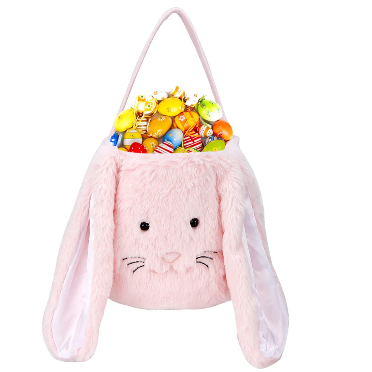 XinblueCo Plush Easter Bunny Basket for Kids Boys Girls Easter Buckets with Long Plush Ear Personalized Egg Hunting Bags,Bunny Kids Easter Tote Bags