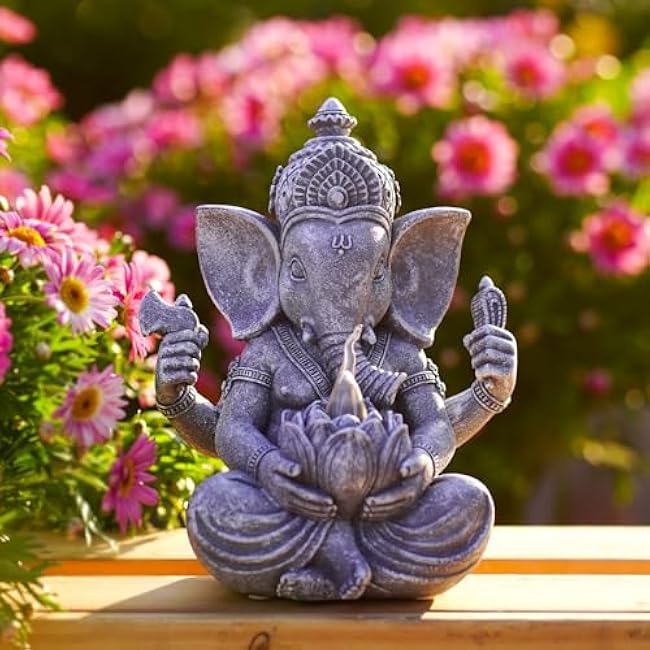 Solar Ganesha Elephant Garden Statues: Outdoor Sculptures with Lotus Lights Decor for Patio Lawn Yard Art - Gifts for Mom Grandma