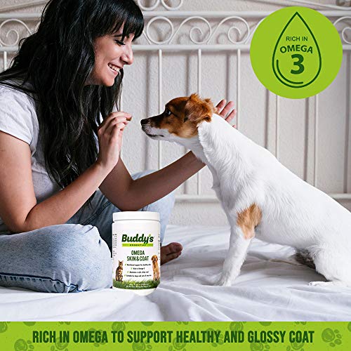 Buddy's Essential Dog And Cat Soft Chew Vitamin Supplement For Skin And Fur Coat Health Support- 180 Soft Chews- Rich In Salmon Oil Omega 3 And 6 Fatty Acids, Epa, Dha- Natural Taste, Made In Usa #TOP3