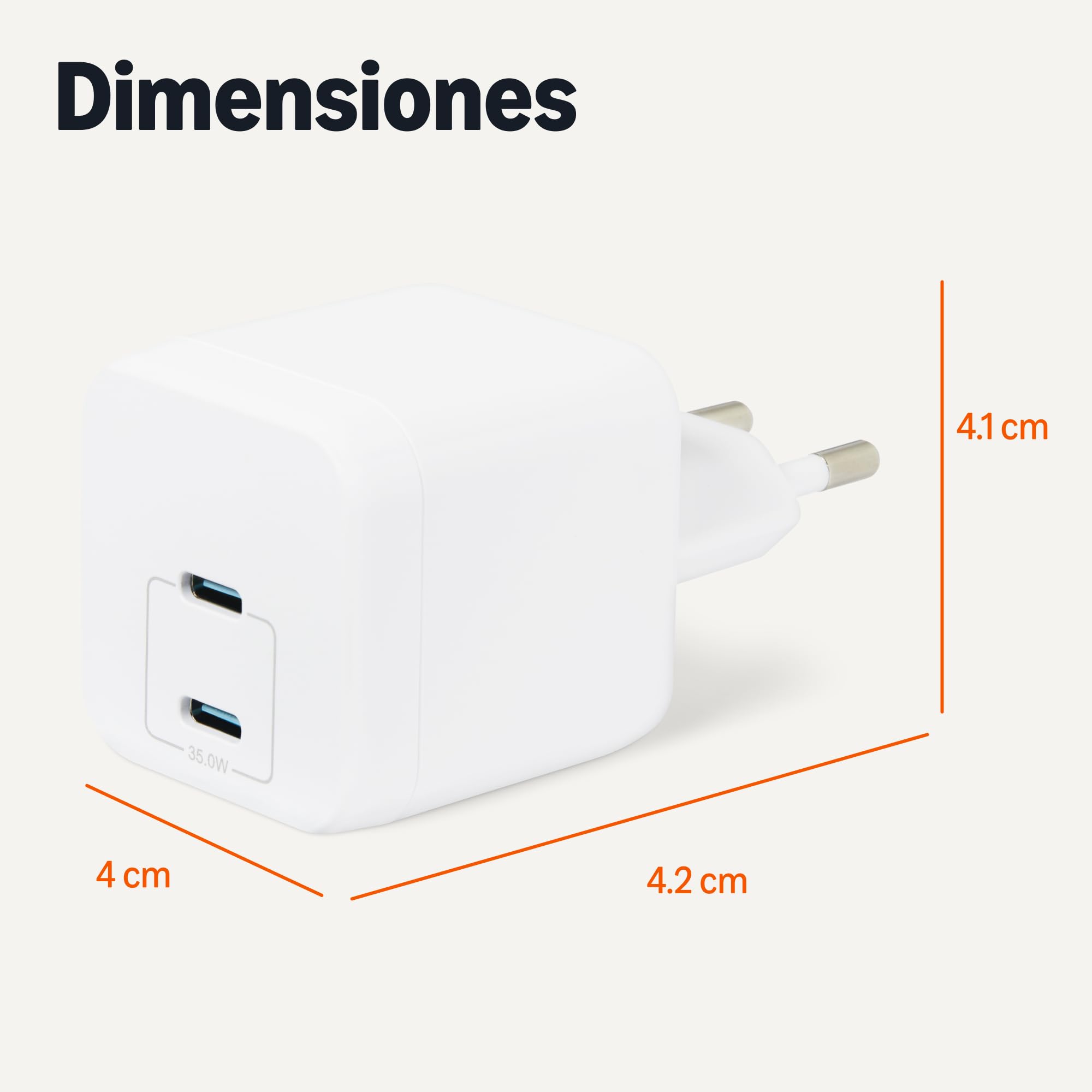 Amazon Basics Cargador de Pared USB-C Nano GaN de Carga Rápida, 35W y 2 Puertos para Tablets y Teléfonos, Blanco — view 5