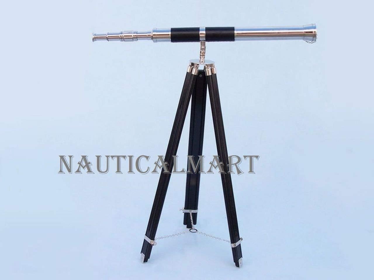 NauticalMart Floor Standing Chrome - Leather Admiral Telescope 60" - Nautical Telescope - Decorative Telescope