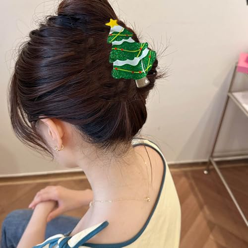Pinza para cabello navideña diseño árbol verde miniatura 7
