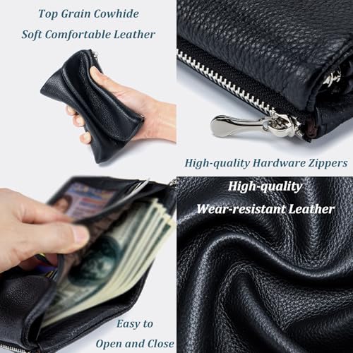 Joyfullygo Wallet, Unisex Pebble Leather Wallet, Relevantk Womens Genuine Soft Leather Small Purses Ladies Billfold (Black)4