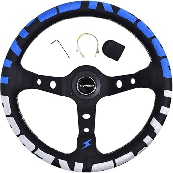Racing Adventure Car Steering Wheel 320mm 12.5" Black Microfiber Leather/Suede Grip Aluminum Frame Deep Dish 3" Deep Sports Drifting Reinforced Steering Wheel with Horn Button