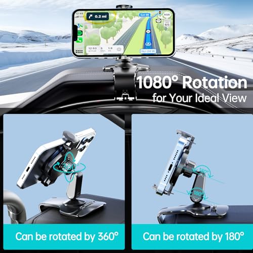 Dashboard Car Phone Holder, Universal 360° Rotation Dash Phone Mount for Car, Multifunctional Dashboard Clip Phone Bracket, Hands-Free Cell Phone Holder Stand Compatible with iPhone & Android (Black) - image 3