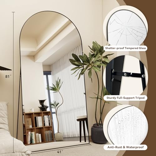 MISSDAY Oversized Arched Full Length Mirror, 81"x41" Black Full Body Mirror with Stand, Floor Mirror Large Free Standing, Leaning or Hanging, Aluminum Frame Mounted Mirrors Wall Mirrors for Bedroom - Image 4