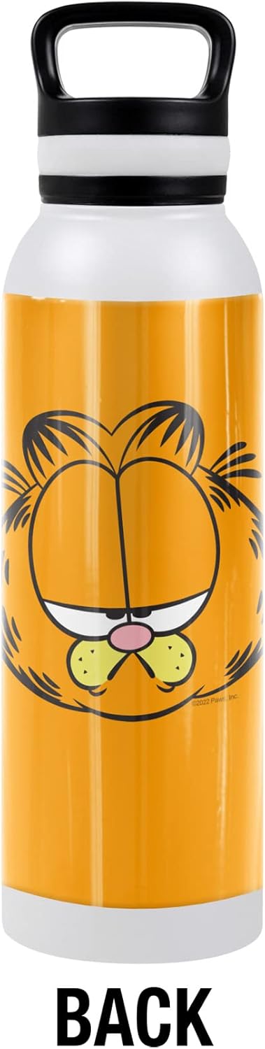 Garfield OFFICIAL Garfield Big Head 24 oz Insulated Canteen Water Bottle, Leak Resistant, Vacuum Insulated Stainless Steel with Loop Cap, White