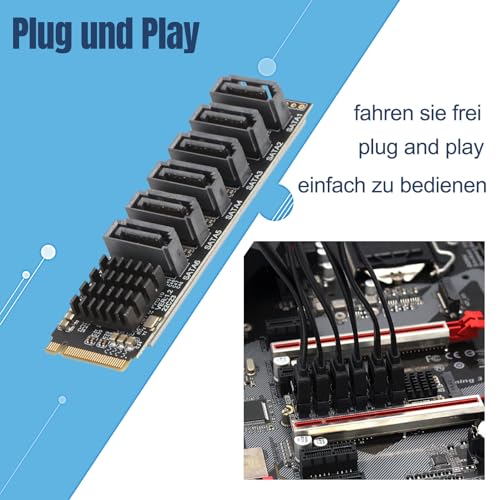 M.2 to SATA3.0, Expansion Card, 6 PortsSATA 3.0 Controller PCIe Expansion Card For ASM1166 Chip, Adapter Card PCIE3.0 X2 16Gbps, SATA3.0 6Gbps x 5 Support 6 SATA Devices - Image 4