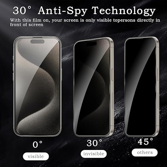 Image of [ 2+2 Pack Privacy Screen Protecor for iPhone 15 Pro Anti-Spy Shatterproof Tempered Glass with Camera Lens Tempered Glass 9H Hardness Bubble Free Anti-Glare Case Friendly