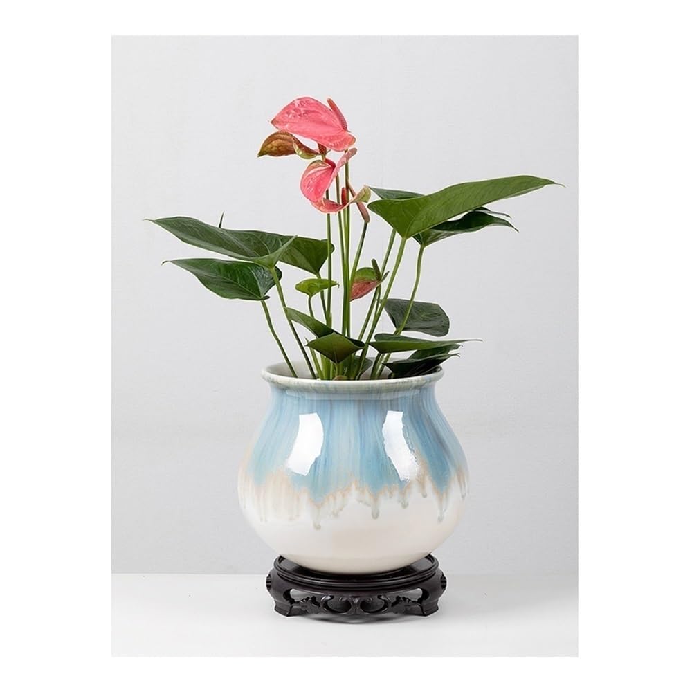 Dekoracyjne donice na rośliny doniczkowe, Spersonalizowana z podstawą, zielona okrągła ceramiczna doniczka na kwiaty, oddychający sukulent Bonsai, Idealne doniczki dla roślin do użytku wewnątrz i