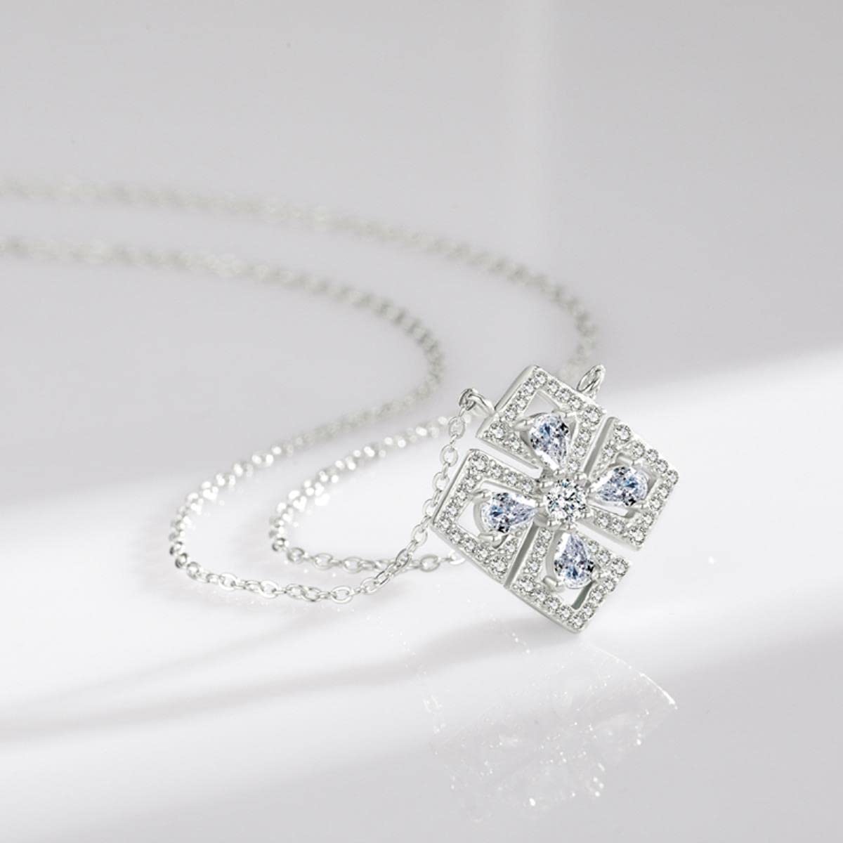 Klasyczny kwadratowy kształt 5A CZ Naszyjnik 925 Sterling Silver Sparkling Luxury Naszyjnik wisiorek dla kobiet Dobra biżuteria ślubna