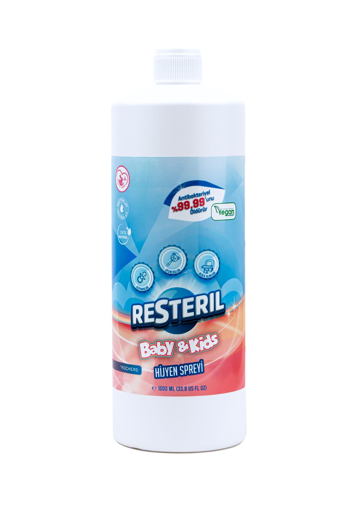 Resteril Antibakteriyel Bebek Çocuk Oyun Alanı Oyuncak Alkolsüz Hassas Yüzey Temizleyici Dezenfektan Sprey 1L