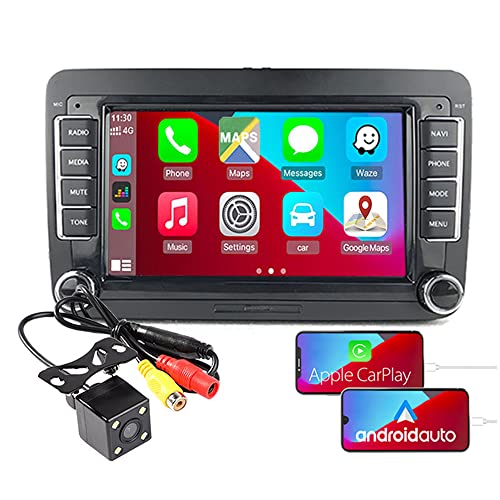 �J�[���W�I Carplay&Android Auto 7�C���` HD �^�b�`�X�N���[�� Android 9.1(1+16)Bluetooth Mirrorlink GPS FM 2USB�X���b�g VW Passat MK5 Golf MK6+4led�J����