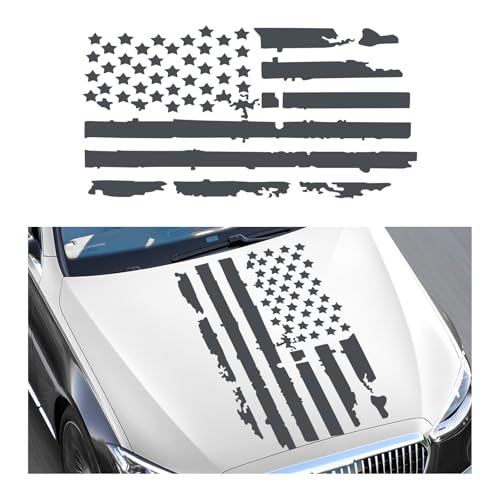 Image of Wevdn Distressed American Flag Sticker, 16.9 inch x 30.7 inch Waterproof Patriotic Old Glory Military Grunge Sticker, Universal Car Door Wall Window Windshield Decoration Sticker (Gray)