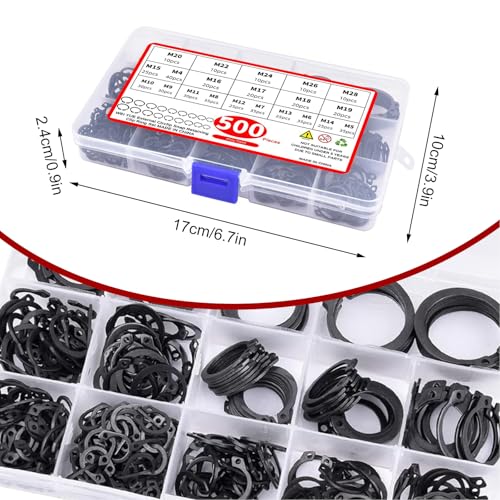 Samamoca 500 Stück Segeringen Set,Sicherungsringe Innen Set,Sicherungsring Schwarz,Sprengringe M4-M28 Mit Box,Sprengringe Sortiment,Simmerring Sicherungsringe Set Für Wellenbefestigungsteile