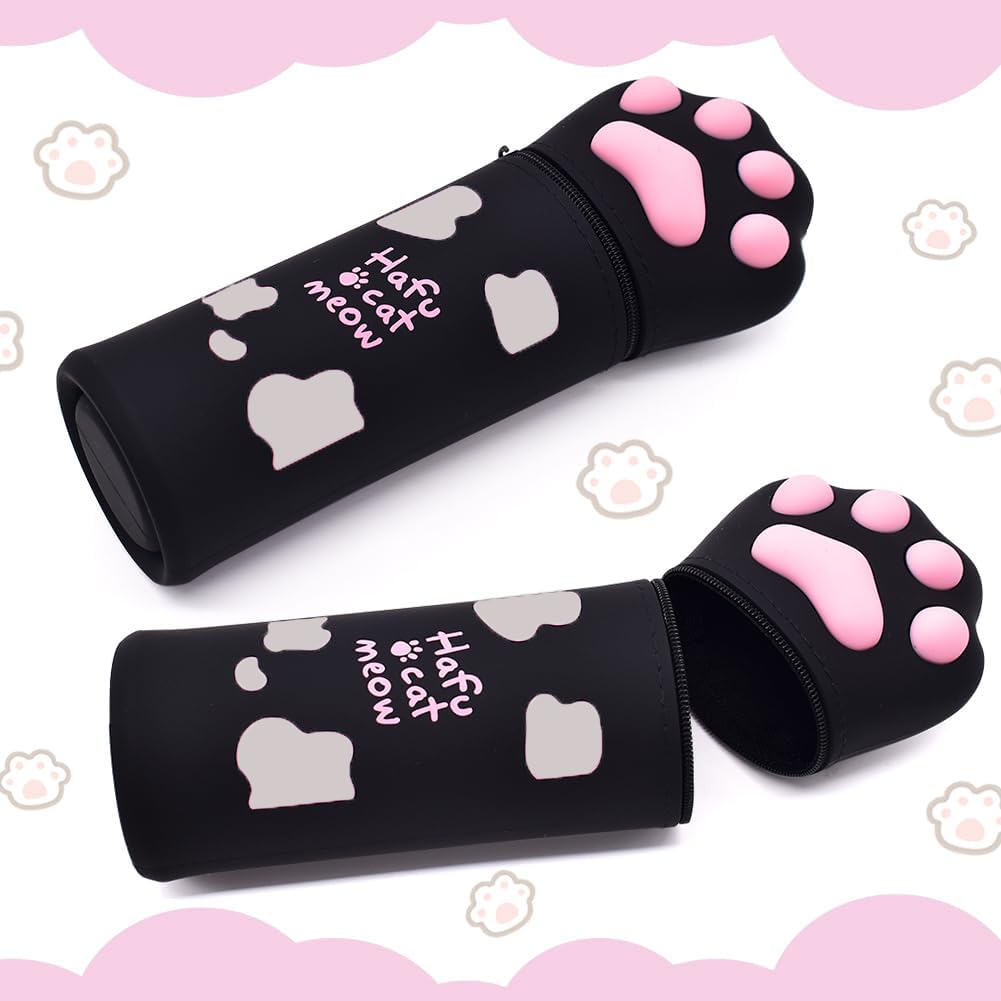 LGWJHCY Telescopic Pencil Case 2 in 1 Soft Silicone Kawaii Cat Desktop Pen Holder Zipper Closure Storage Bag Pencil Case for Kids Adults Pink - Image 3