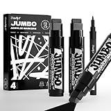 JusArt 4 Pcs Black Jumbo Poster Marker Set, 15mm Wide Tip and 0.7mm Fine Tip, Acrylic Paint Markers for Rock, Fabric, Glass, Metal, Wood