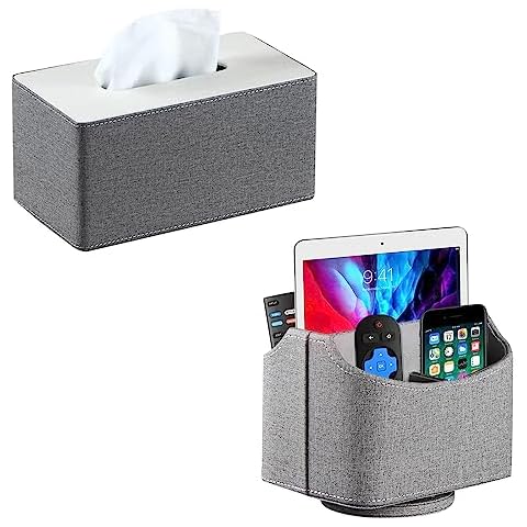 Tissue Box Cover + Rotating Remote Control Holder Cover