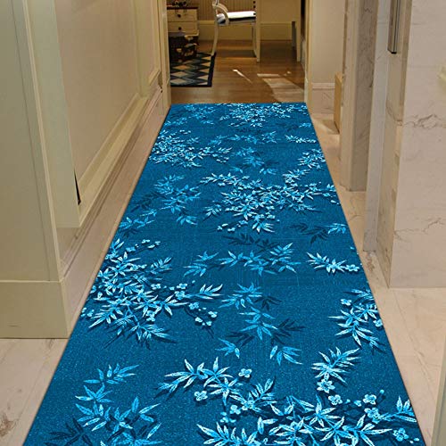 Alfombras de pasillo para entrada con elegante estampado de hojas azules 3
