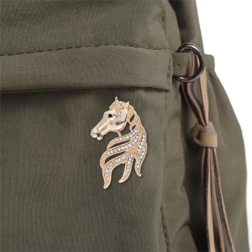 Image of Dreuyet Horse Brooch Pin Horse Racing Suit Lapel Pin for Women Men Rhinestone Antique Gold Horse Animal Brooch Clothing Outfits Accessory Jewelry