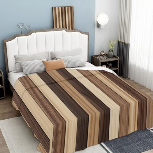 WunM Studio Marrón Chocolate Rayas Verticales de Nogal Manta,Suave,Cómoda Y Cálida,con Patrón 3D Estilo de casa de Campo Elegante y rústico Sofá Cama,Adecuado para Uso Doméstico Y Camping,155×200CM