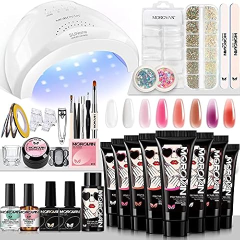 Kit de gel de uñas Morovan Poly con lámpara U/V 48 W Cover