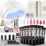 Morovan Poly Kit de gel para uñas con lámpara U/V 48 W para principiantes Kit de gel de extensión de uñas Kit de gel para uñas con todo Kit de gel para uñas Decoración de uñas Completo Set