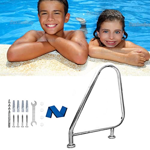 Natliedop Handrail 304 Stainless Steel Pool Ladder Safety Ground Swimming, Swimming Pool Handrail with All Accessories Blue Grip Cover 4ft, 400lbs Load Capacity