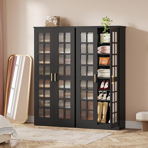 Image of Tribesigns Tall Shoe Cabinet Set of 2, 8-Tier Shoe Storage with Adjustable Shelves, Modern Shoe Organizer Shoe Rack Cabinet for Entryway, Hallway, Closet, Living Room, Black