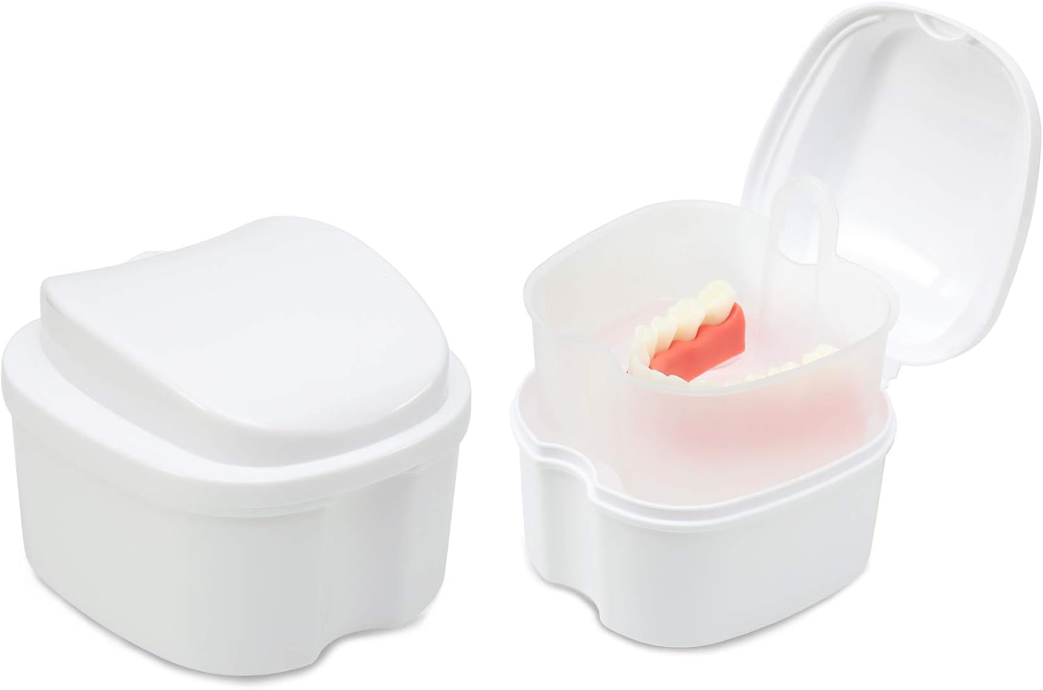 Denture Bath Case, Cleaning Teeth Trays, Partial Denture Storage Box (White) BigaMart