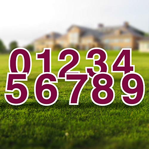 Vispronet Numbers Yard Sign Set – Includes All Numbers 0-9 – 10pcs Total – Weather-Resistant Corrugated Plastic (Burgundy)