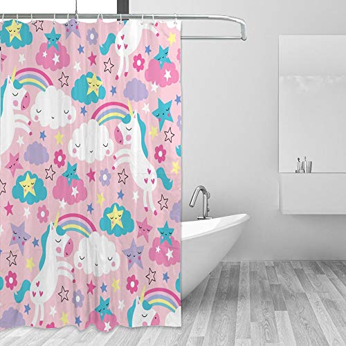 Rideau de douche licorne lavable en machine en polyester rose résistant - 5